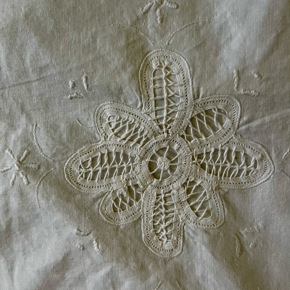 White Embroidered Throw Pillow 13/14 inches - Picture 5 of 11